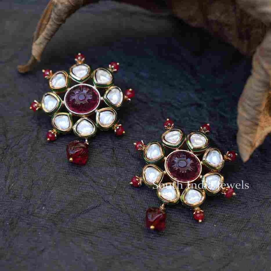 Amazing Red Kundan Ear Stud