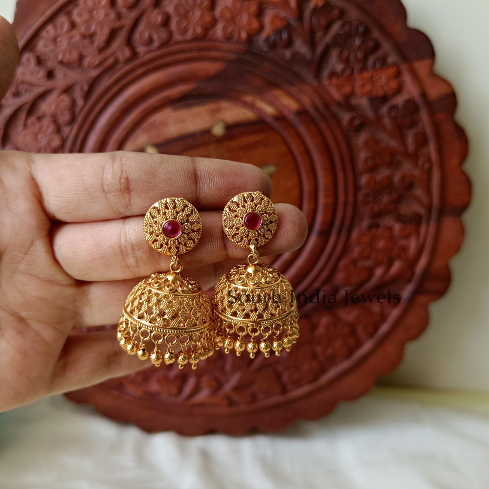 Astonishing Gold Plated Jhumkas  South India Jewels