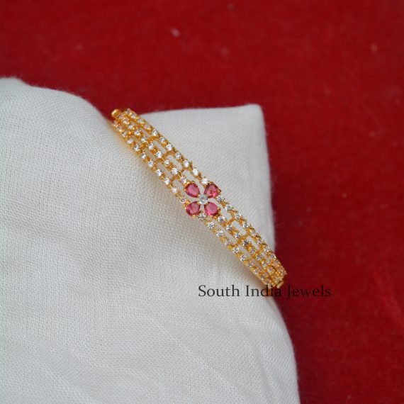 Attractive White and Pink Stones Kada Bracelet