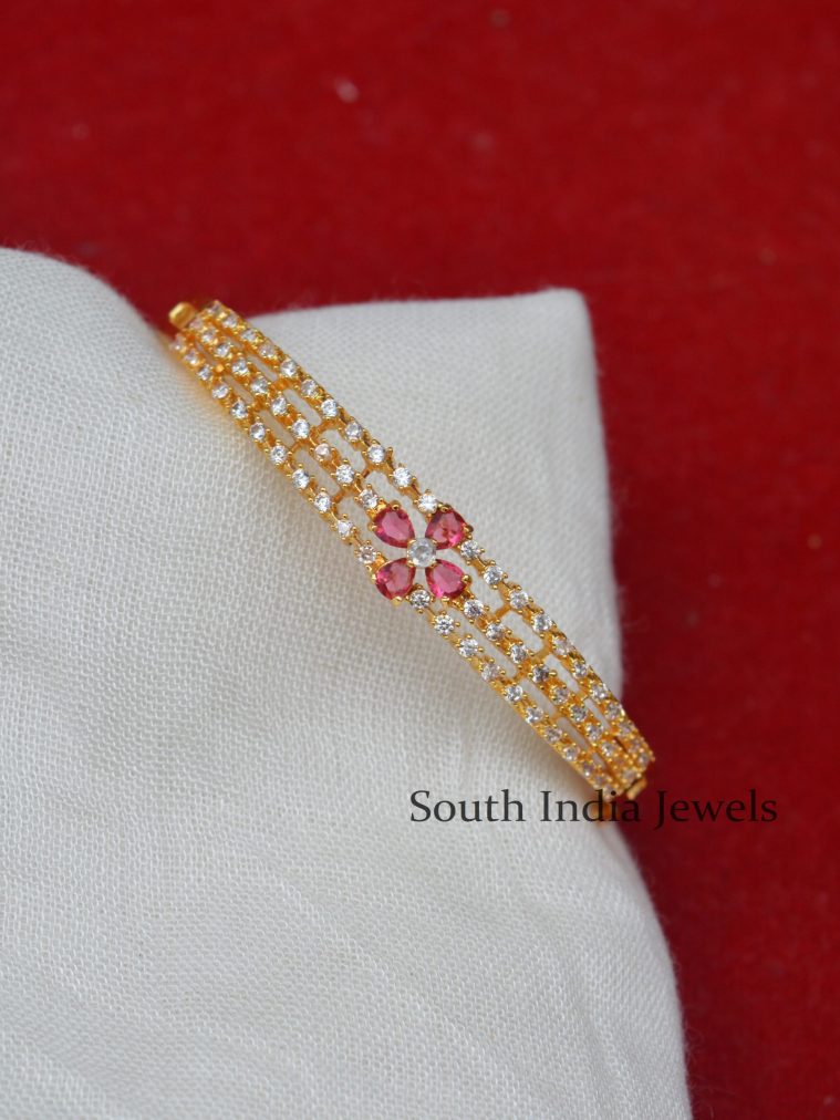 Attractive White and Pink Stones Kada Bracelet