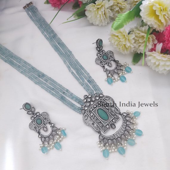 Beautiful Beaded Long Necklace with Ad Pendant Set