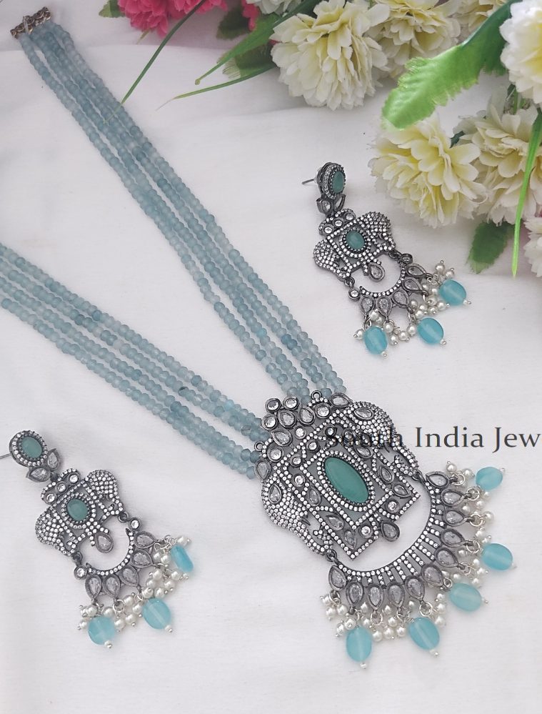 Beautiful Beaded Long Necklace with Ad Pendant Set