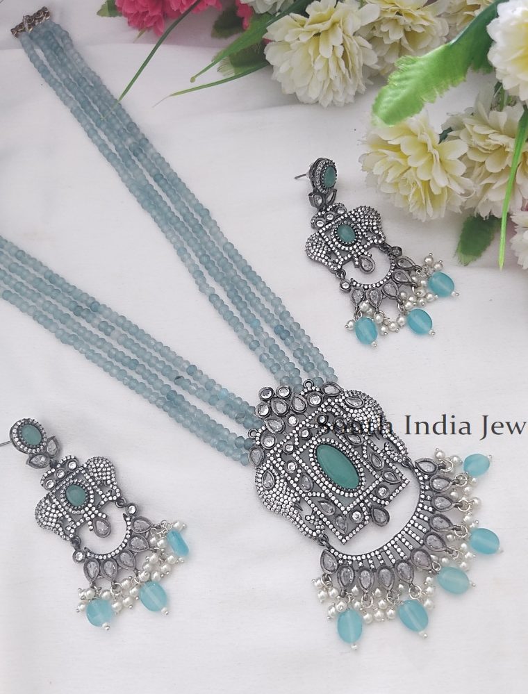 Beautiful Beaded Long Necklace with Ad Pendant Set