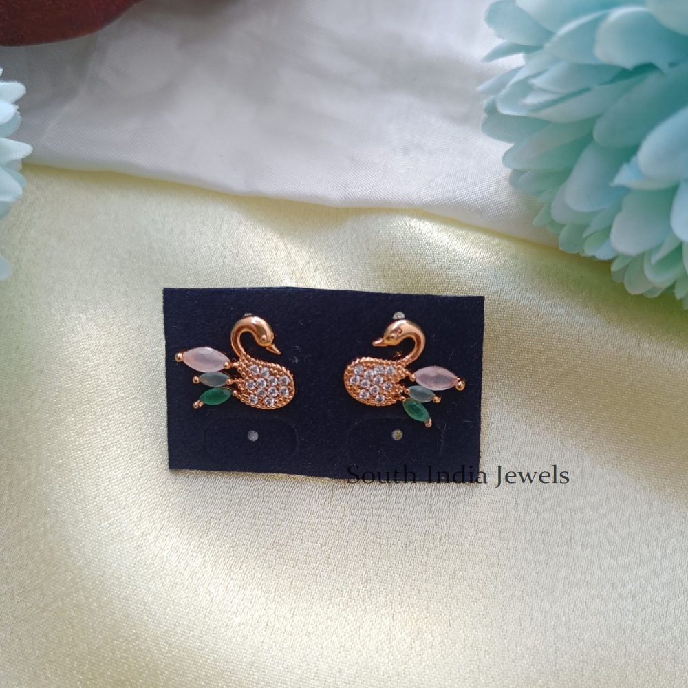 Beautiful Peacock Design Diamond Look Alike Studs