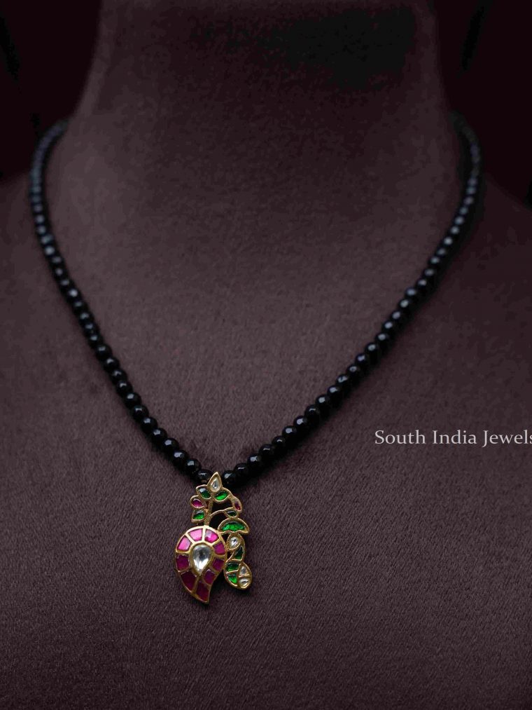 Black Bead Mango Pendant Necklace