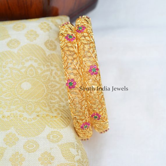 Charming Gold Plated Ruby And Green Bangles