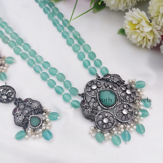 Classic Beaded Long Necklace with Ad Pendant Set