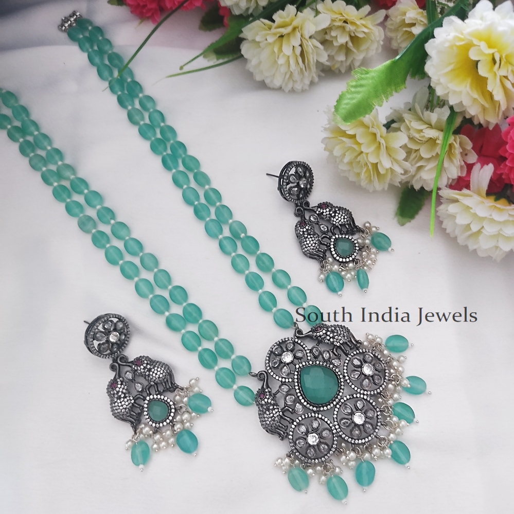 Classic Beaded Long Necklace with Ad Pendant Set