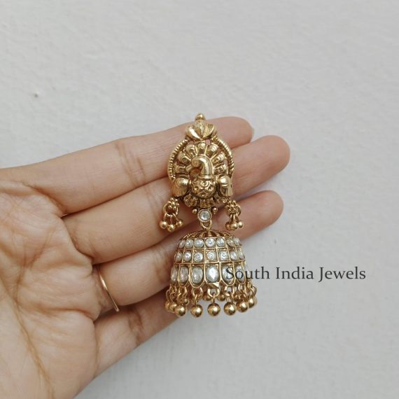 Gorgeous Peacock Jhumkis with Stones 03
