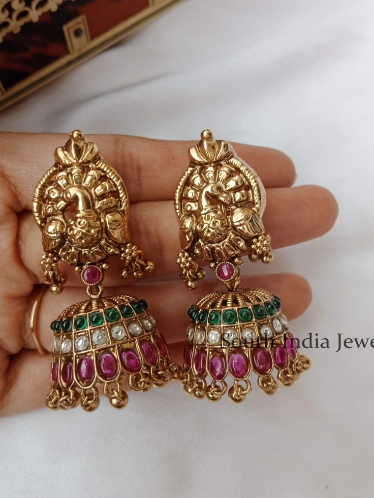 Peacock Earrings with Stones Jhumkas