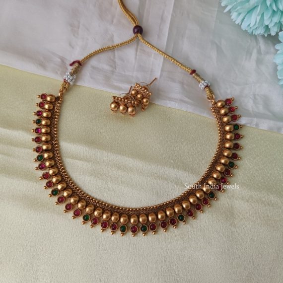 Simple Gold Ball Stone Necklace set