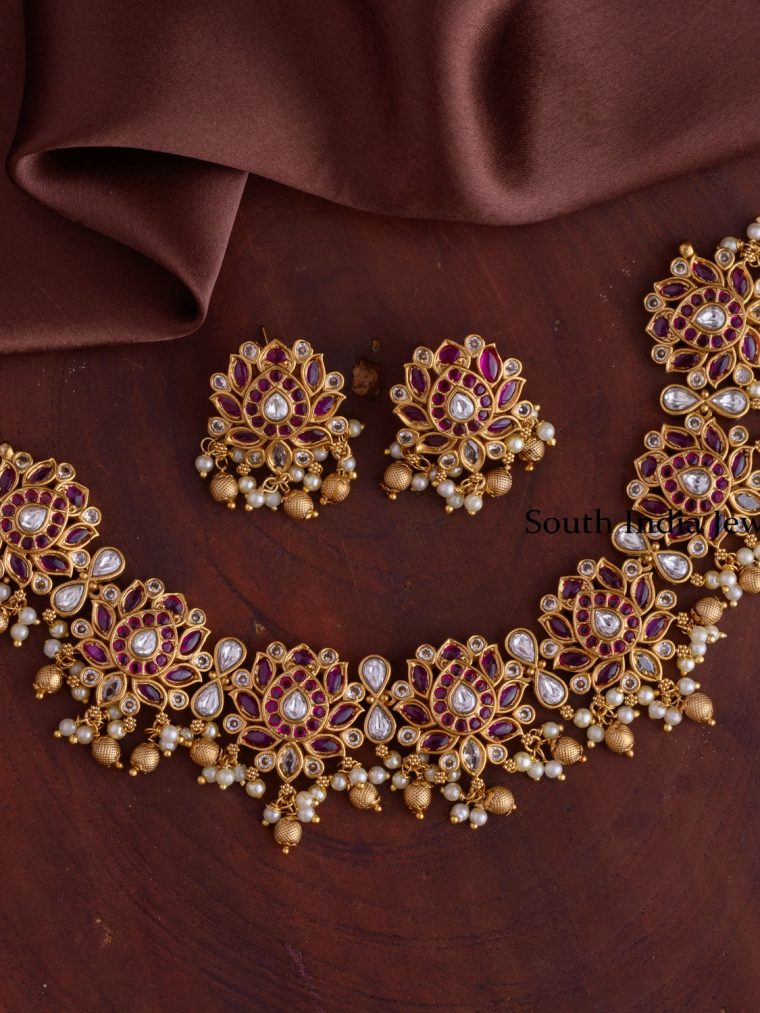 Sparkling Thamara Ruby Stone Necklace Set