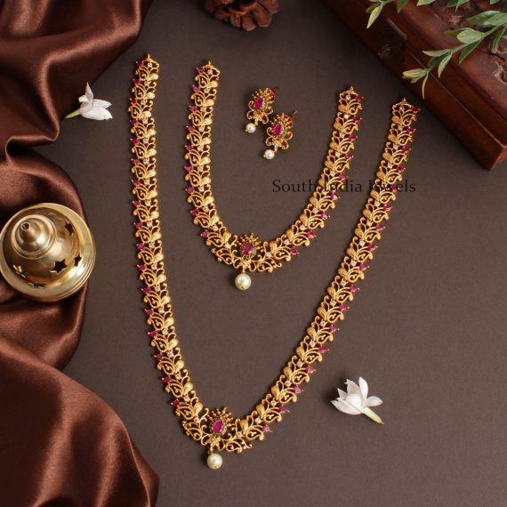 Stunning AD Flower Design Necklace and Haram Combo