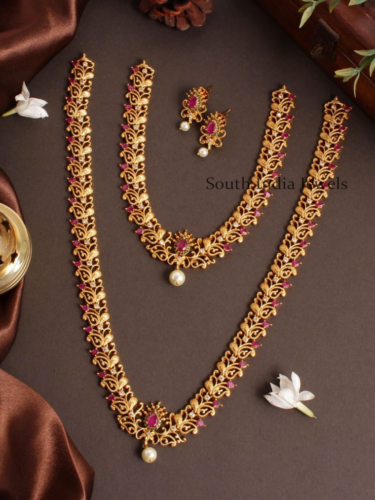 Stunning AD Flower Design Necklace and Haram Combo