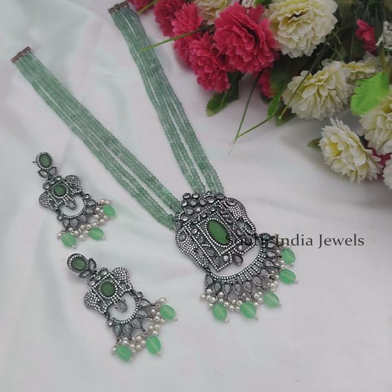 Stunning Beaded Long Necklace with Ad Pendant Set