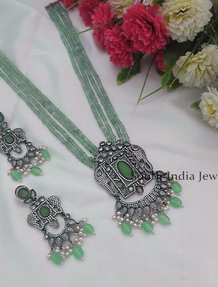 Stunning Beaded Long Necklace with Ad Pendant Set