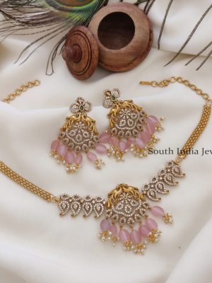 Stylish AD Mango Pale Pink Hanging Choker