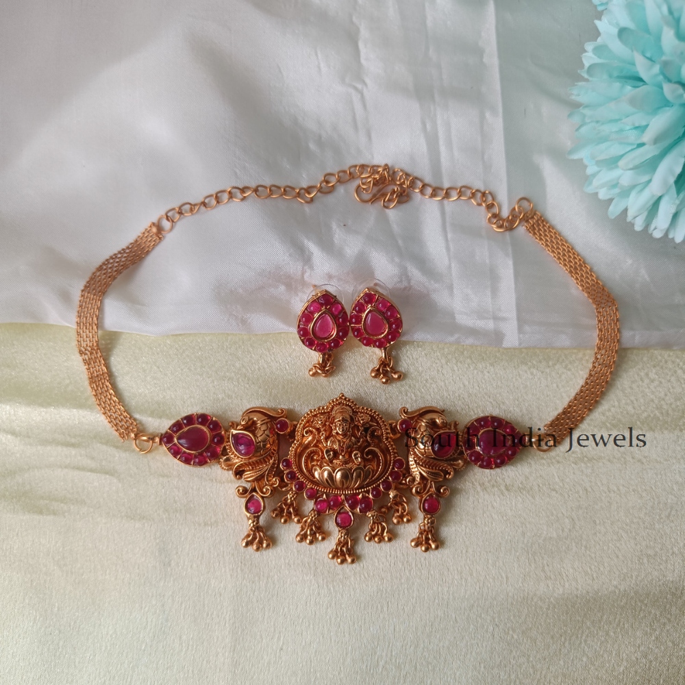 Stylish Pink Stone Lakshmi Choker Set