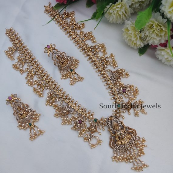 Traditional Goddess Guttapusalu Long Necklace Set - South India Jewels