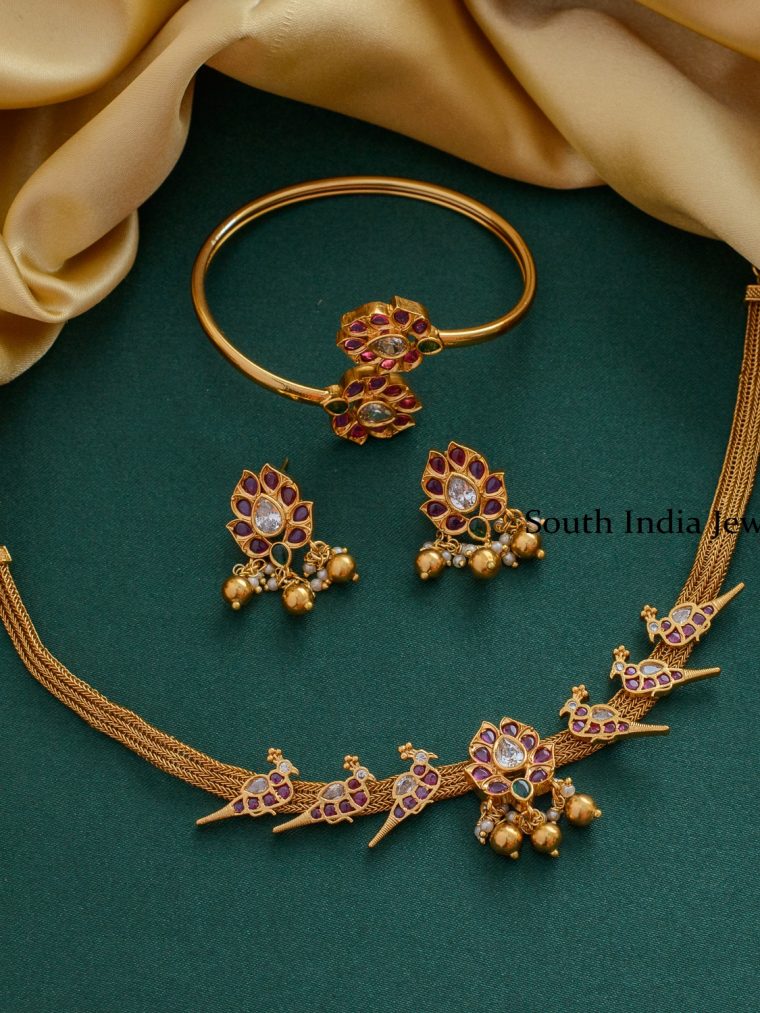 Traditional Ruby Stone Kemp Necklace Set
