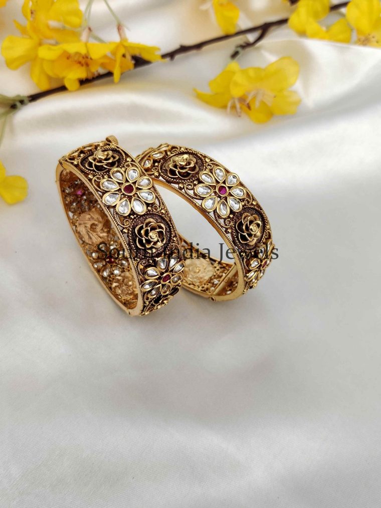 Traditionally Heavily Carved And Crafted Floral Design Openable Bangle