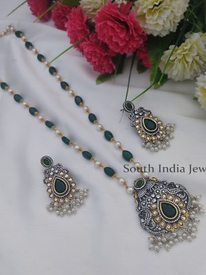 Trendy Beaded Long Necklace with Ad Pendant Set