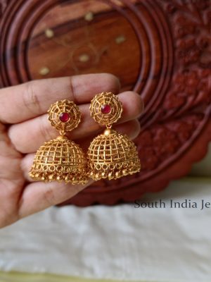 Trendy Gold Plated Pink Stone Jhumkas