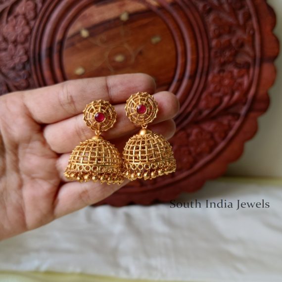 Trendy Gold Plated Pink Stone Jhumkas