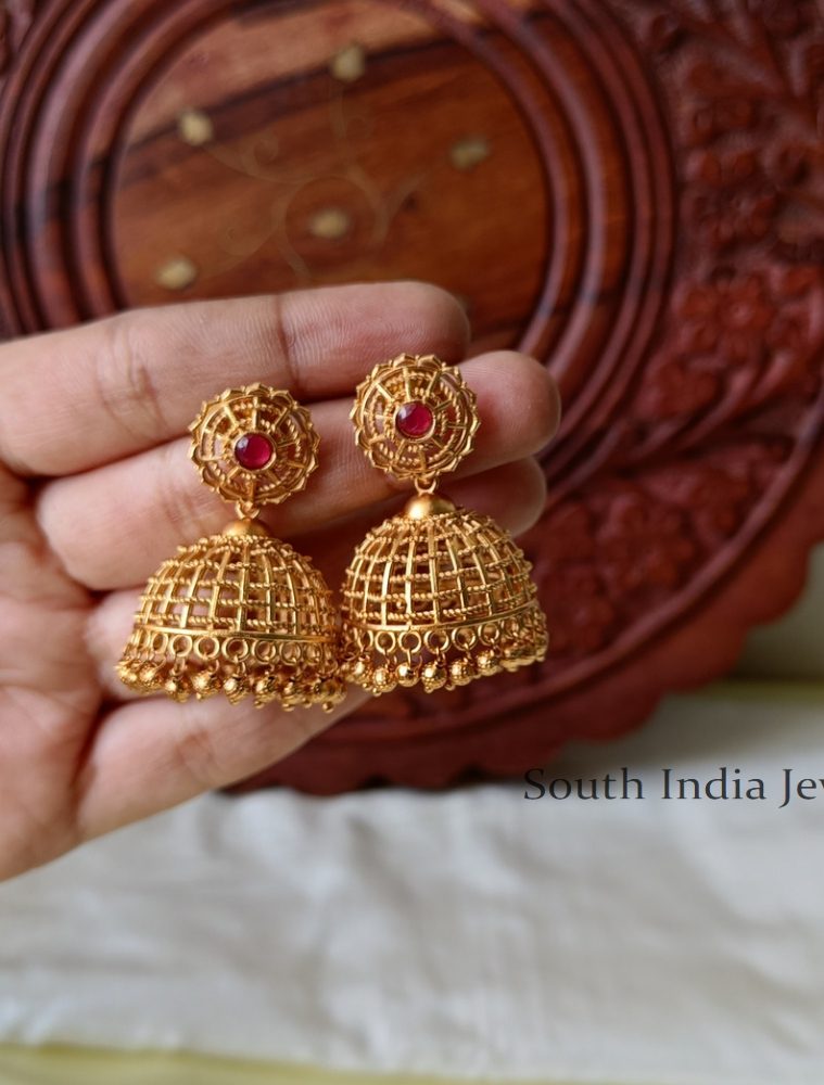 Trendy Gold Plated Pink Stone Jhumkas