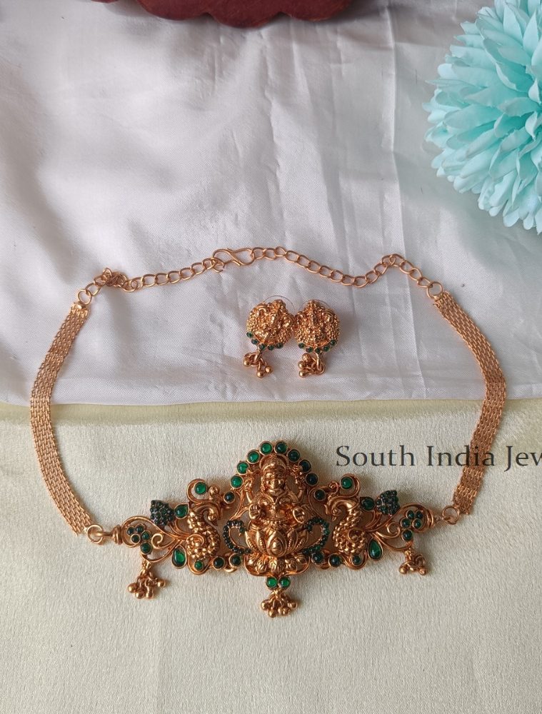 Trendy Green Stone Lakshmi Choker Set