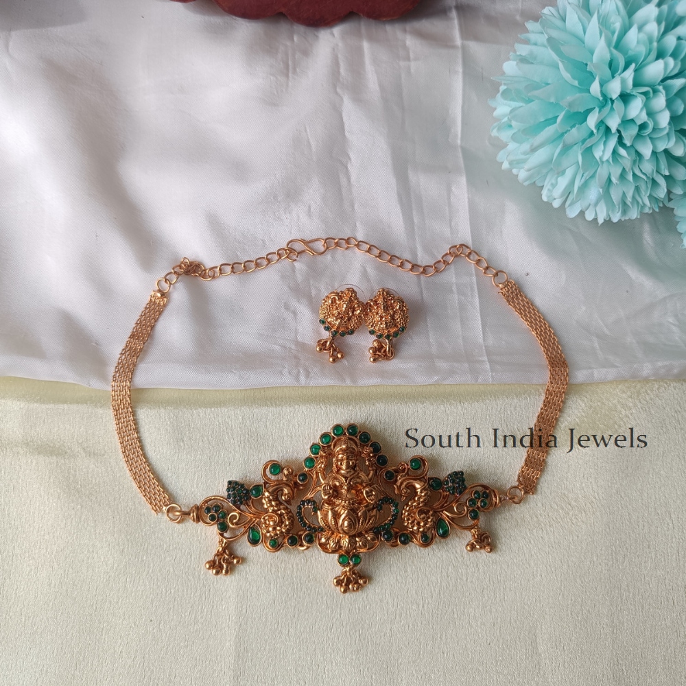 Trendy Green Stone Lakshmi Choker Set