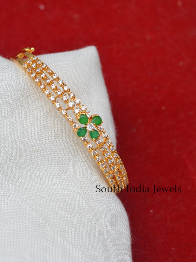 Trendy White and Green Stones Kada Bracelet