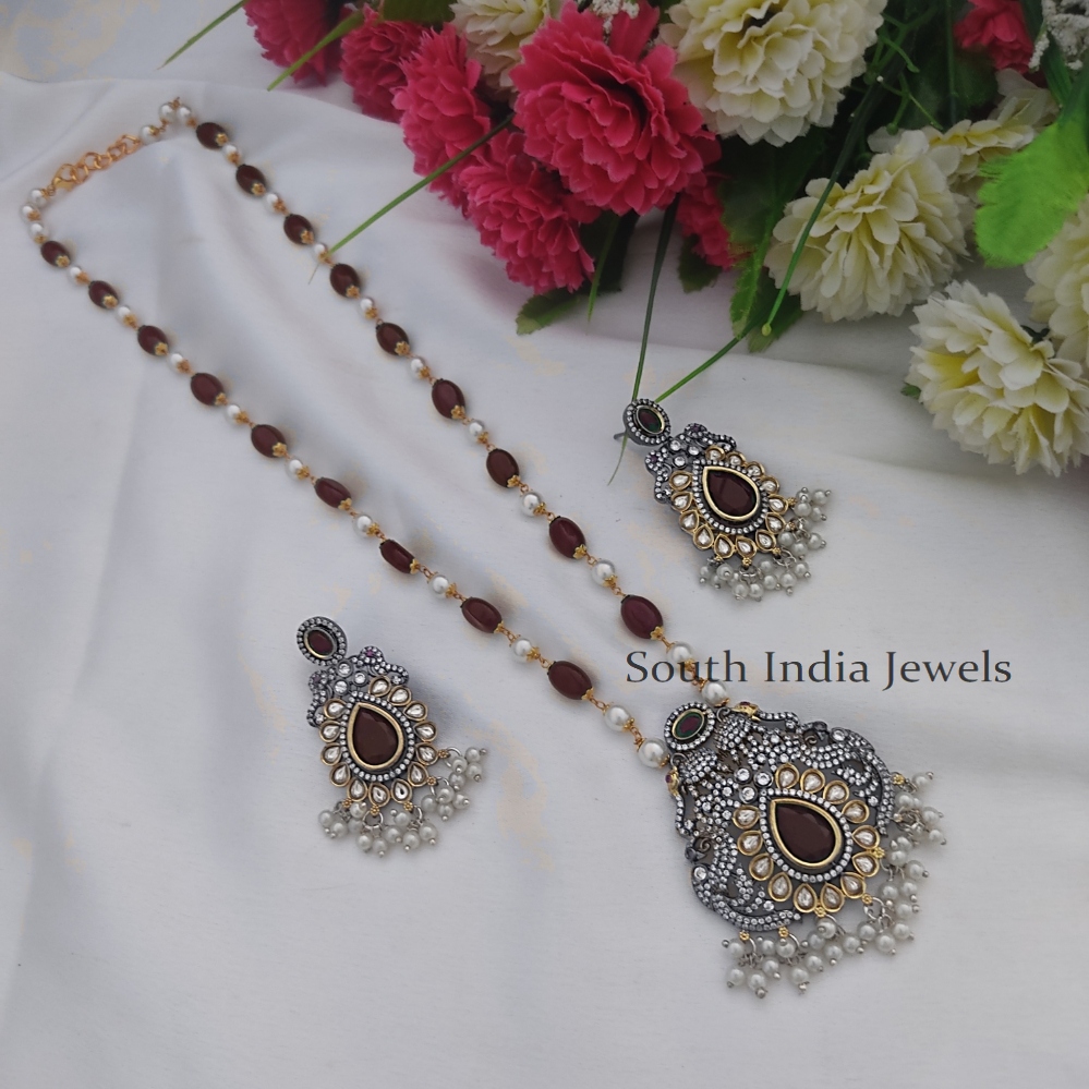 Wonderful Beaded Long Necklace with Ad Pendant Set