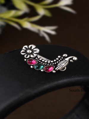 Charming Oxidised Silver Nose Pin Without Piercing
