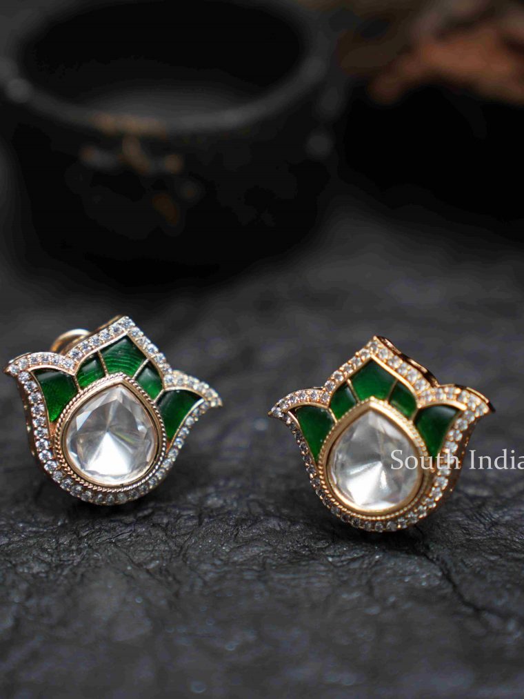 Classic Green Lotus Ear Studs