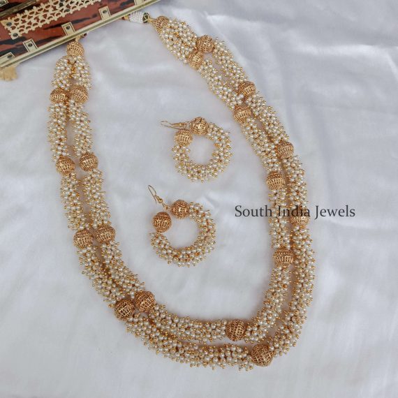 Dazzling Two Layer Ethnic Pearl Cluster Necklace Set