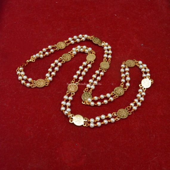 Double Layer Pearl Chain with Lakshmi Coin