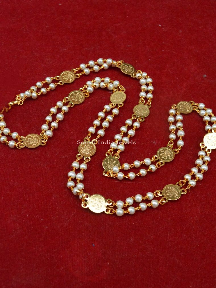 Double Layer Pearl Chain with Lakshmi Coin