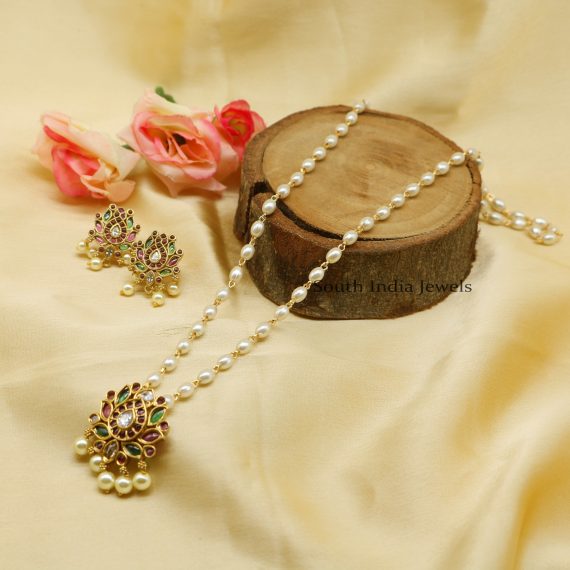 Elegant Lotus Pendant Rice Pearl Mala