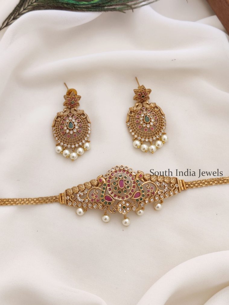 Exquisite and alluring Gold Plated Peacock AD Choker.