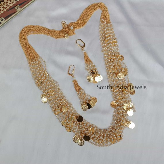 Glittering Bunch Of Pearl Chains With Lakshmi Coins