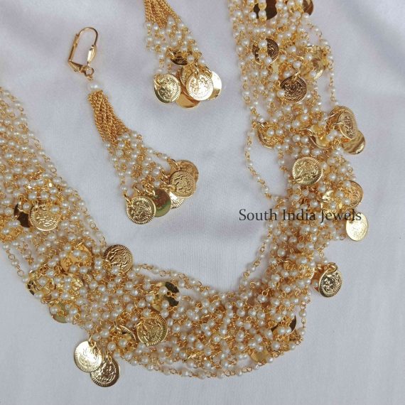 Glittering Bunch Of Pearl Chains With Lakshmi Coins