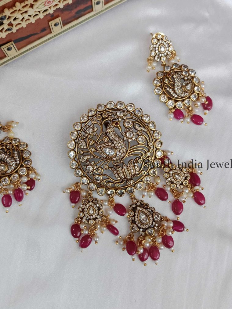Gorgeous Victorian Pendant Set With Red Bead Drops with Earrings