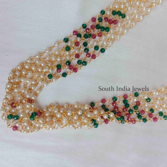 Marvelous Plain Pearl Chain Strings With Colored Beads Necklace Set
