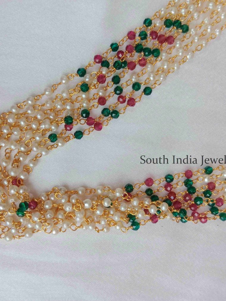 Marvelous Plain Pearl Chain Strings With Colored Beads Necklace Set