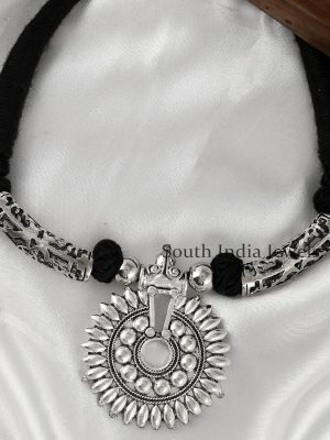 Oxidized Silver Handmade Motifs Thread Necklace
