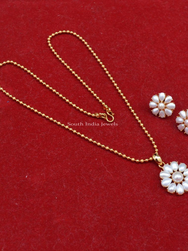 Simple Chain With Pearl Pendant Set