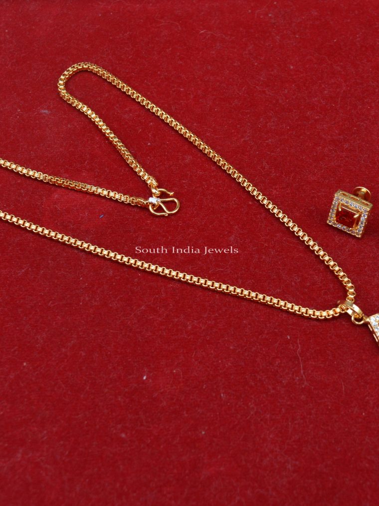 Simple Chain with Red Stone Pendant Set