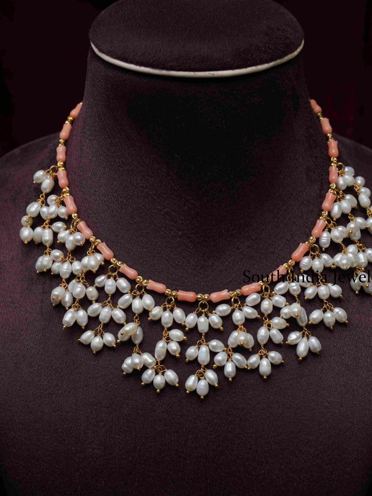 Stunning Coral Pearl Necklace
