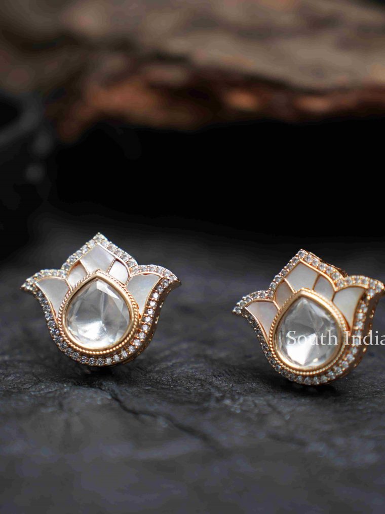 Trendy Grey Lotus Ear Studs